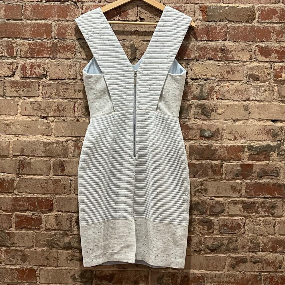 Badgley Mischka Blue and White Striped Sparkle Mini Dress Size 4 - Picture 8 of 8